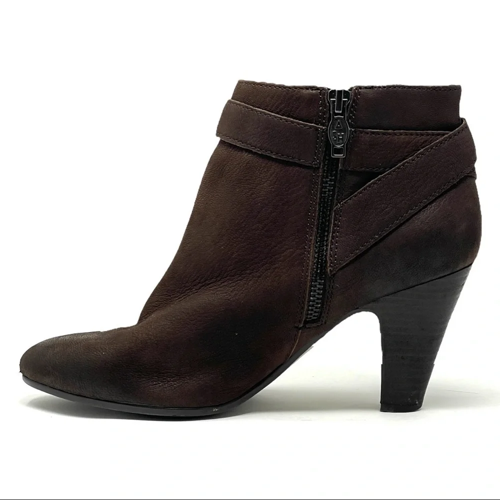 Ash Nubuck Leather Brown Buckle Boho Ankle Booties Women’s 7.5 Heeled Boots